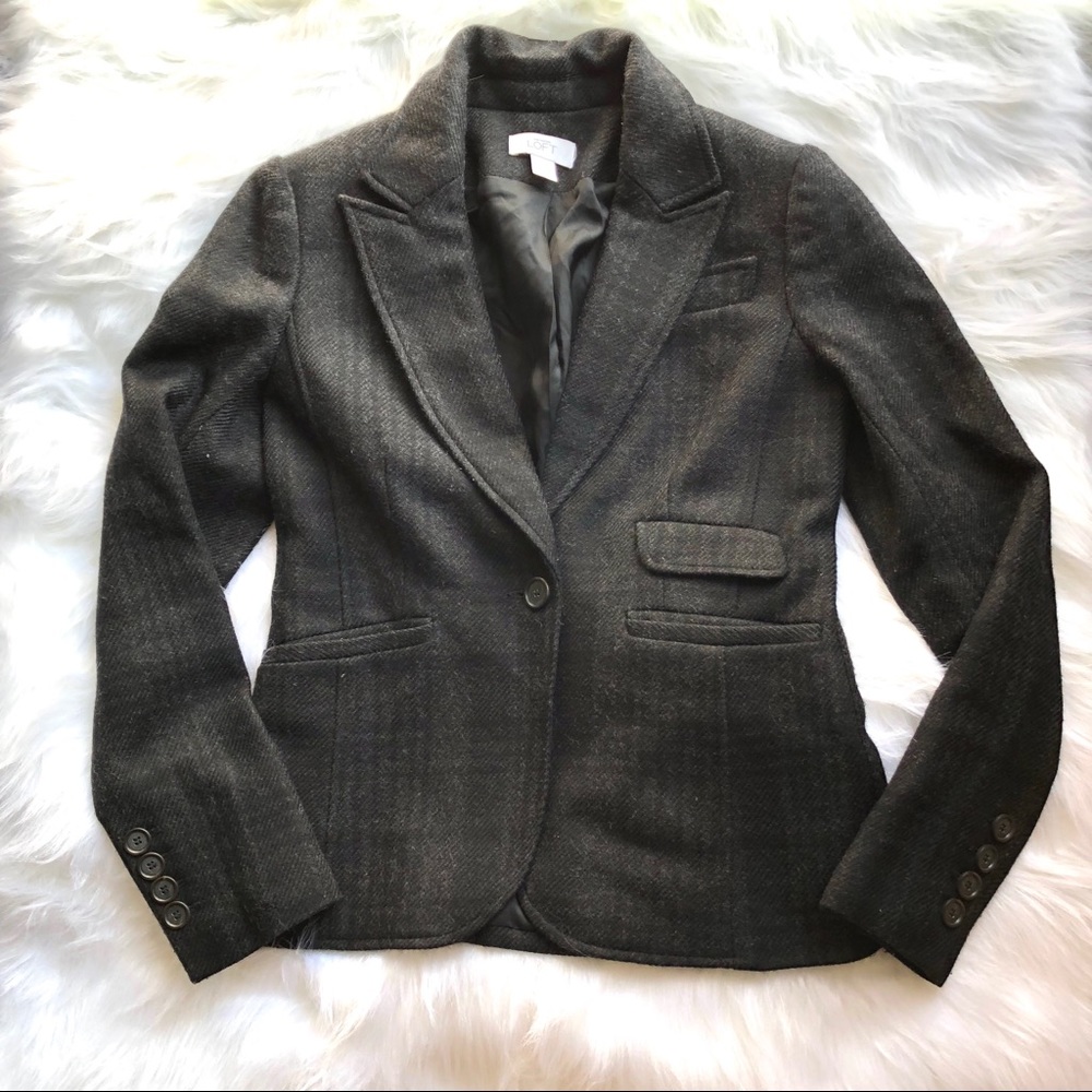 ❤️❤️Ann Taylor Loft Blazer Jacket Plaid Black 4